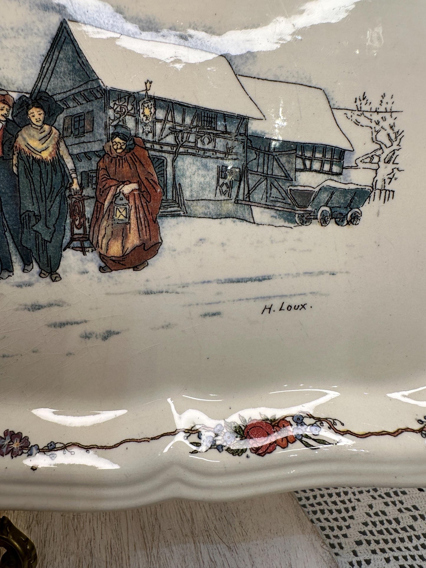 Vintage Obernai Sarreguemines Faïenceries France Platter – French Country Scene, Rectangular Ceramic Serving Tray, Rustic Farmhouse Kitchen