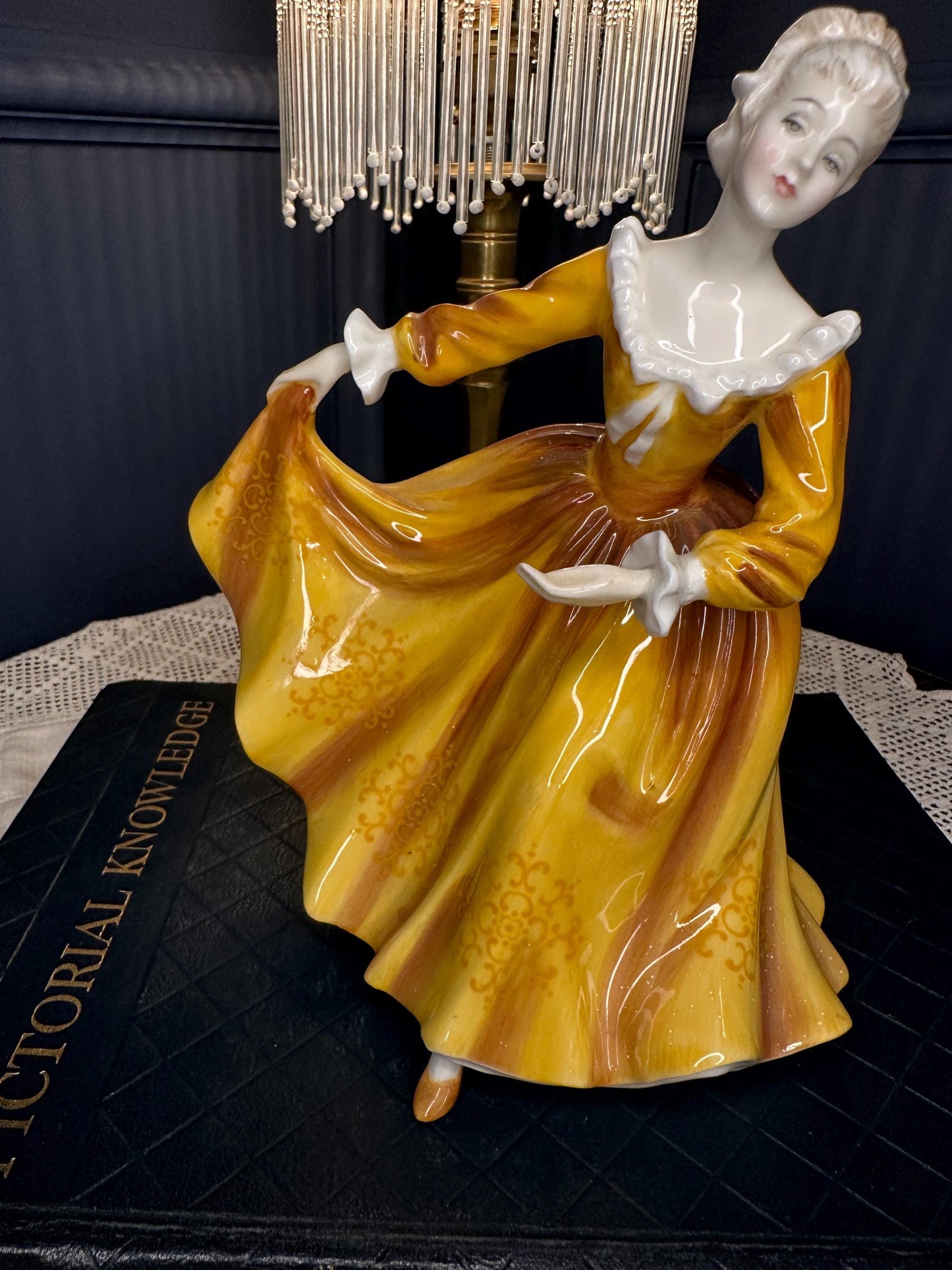 Royal Doulton "Kirsty" HN 2381 Vintage Bone China Figurine | 1970 Peggy Davies Classic | Mustard Yellow Gown | Collectible English Porcelain