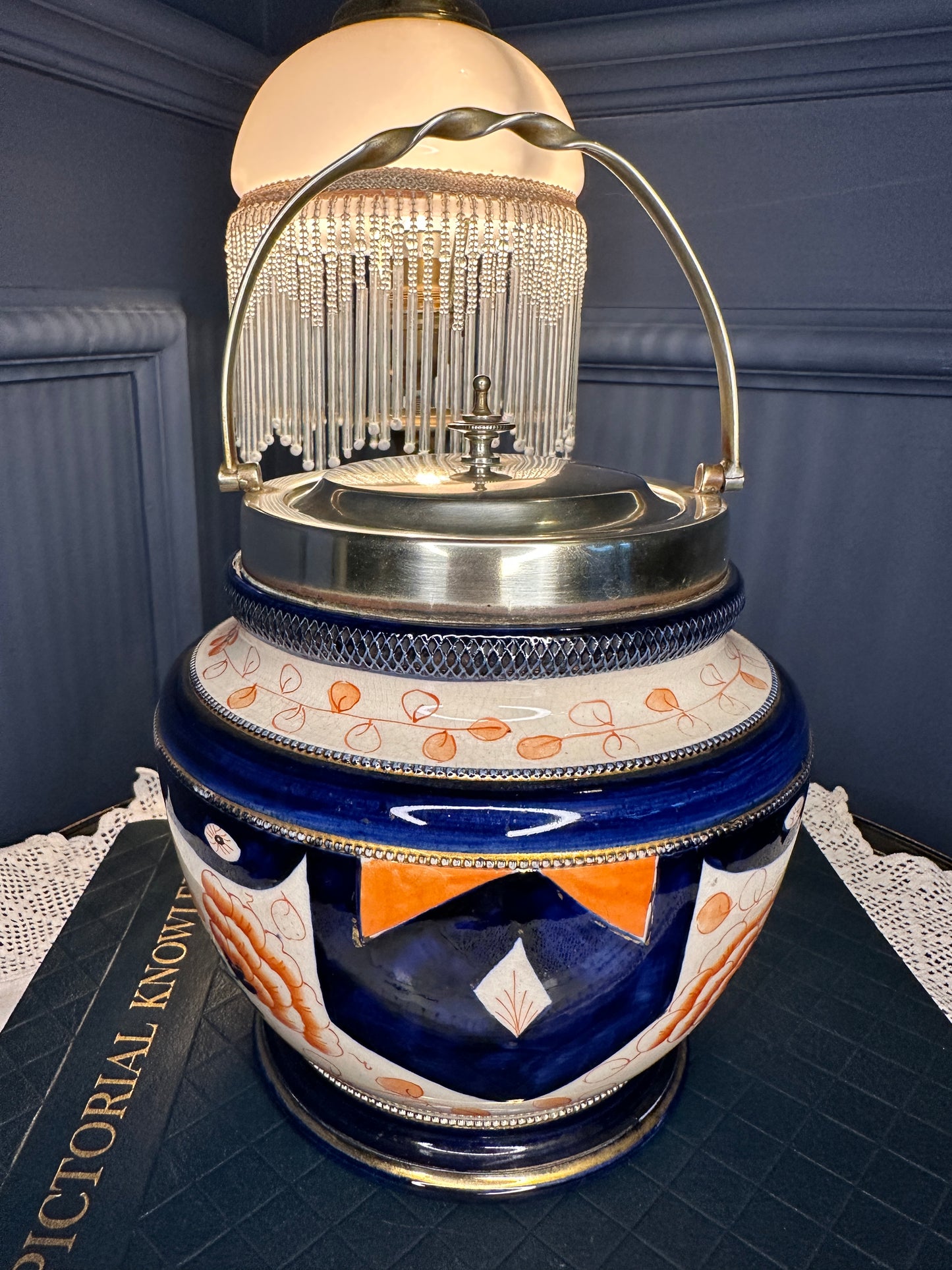 Vintage Art Deco Ceramic Biscuit Barrel with EPNS Lid & Handle