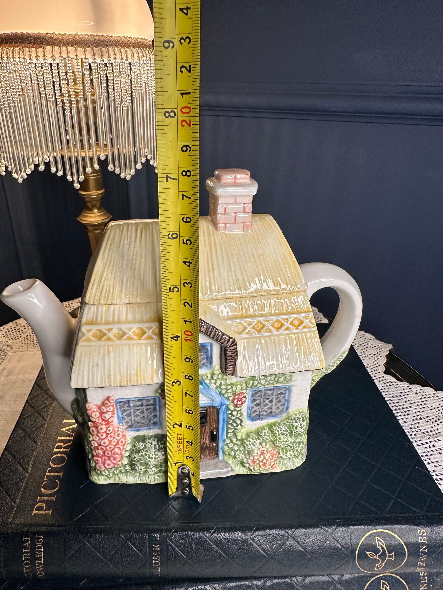 The Village “Summer Cottage” Teapot by Annie Rowe – Hand-Painted Ceramic Collectible