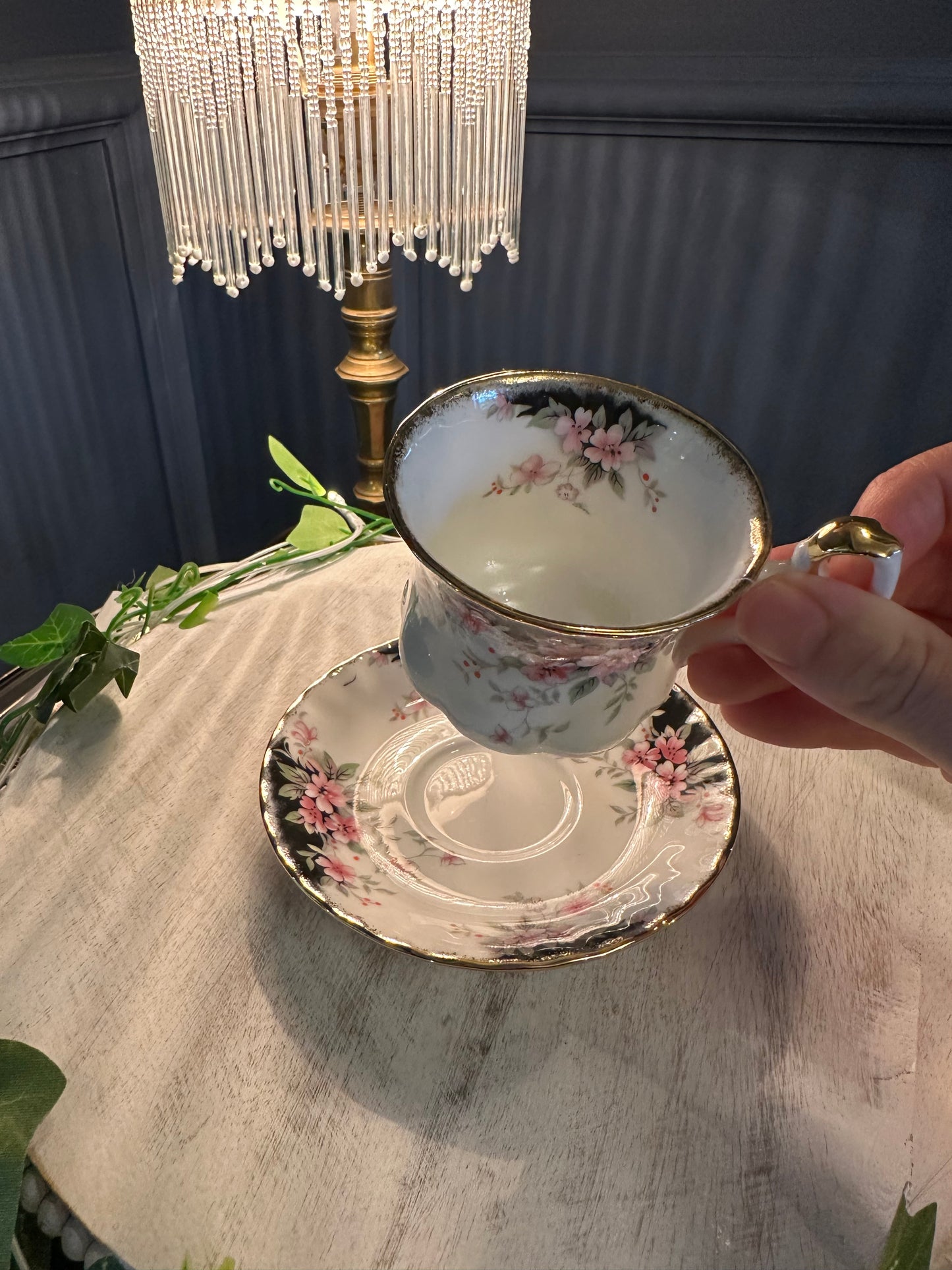 Royal Albert Bone China Teacup & Saucer – Royal Choice Series – Pink Floral Gold Trim – England