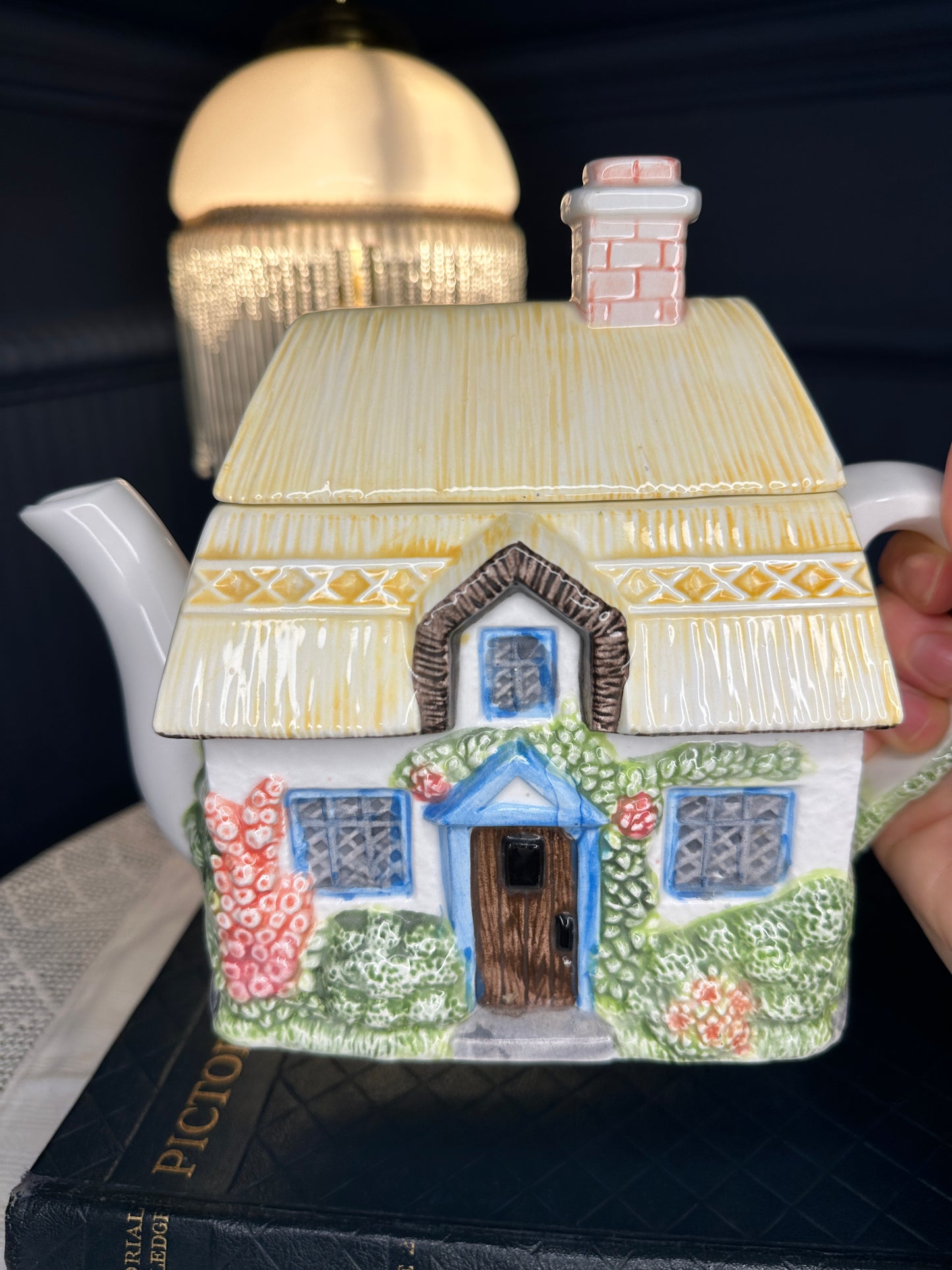 The Village “Summer Cottage” Teapot by Annie Rowe – Hand-Painted Ceramic Collectible
