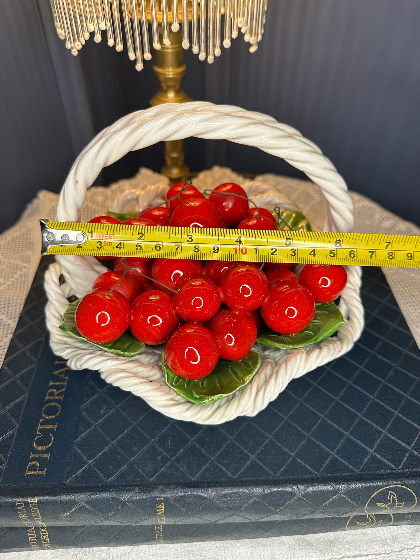 Vintage Italian Ceramic Cherry Basket – Handcrafted Majolica Fruit Centerpiece – Made in Italy