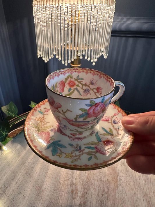 Antique Royal Doulton Teacup & Saucer: Hand-Painted Floral Bone China, Pattern E2929