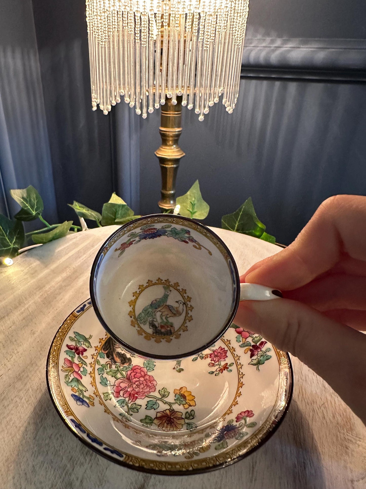 Spode Copeland’s China Cup & Saucer | Antique English Porcelain | Hand-Painted Bird and Floral Pattern | Collectible Teacup