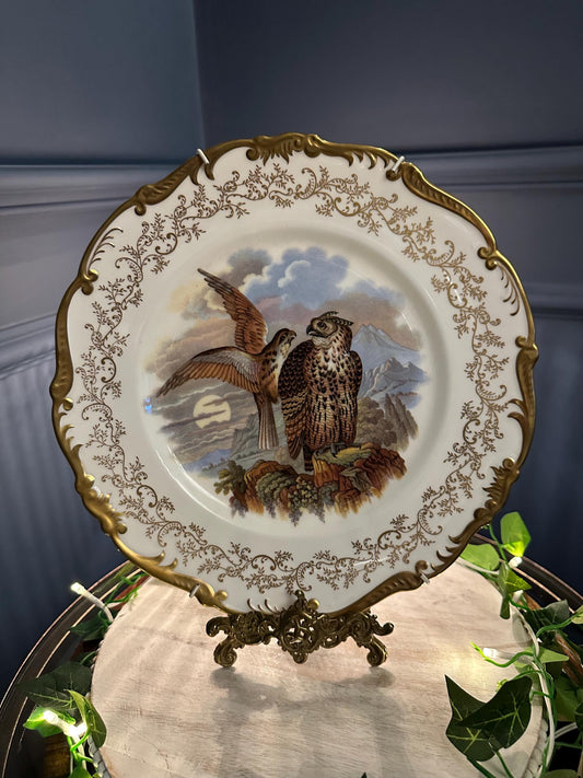 Limited Edition Coalport Falcons Plate: Hand-Painted Bone China, 22k Gold Gilded