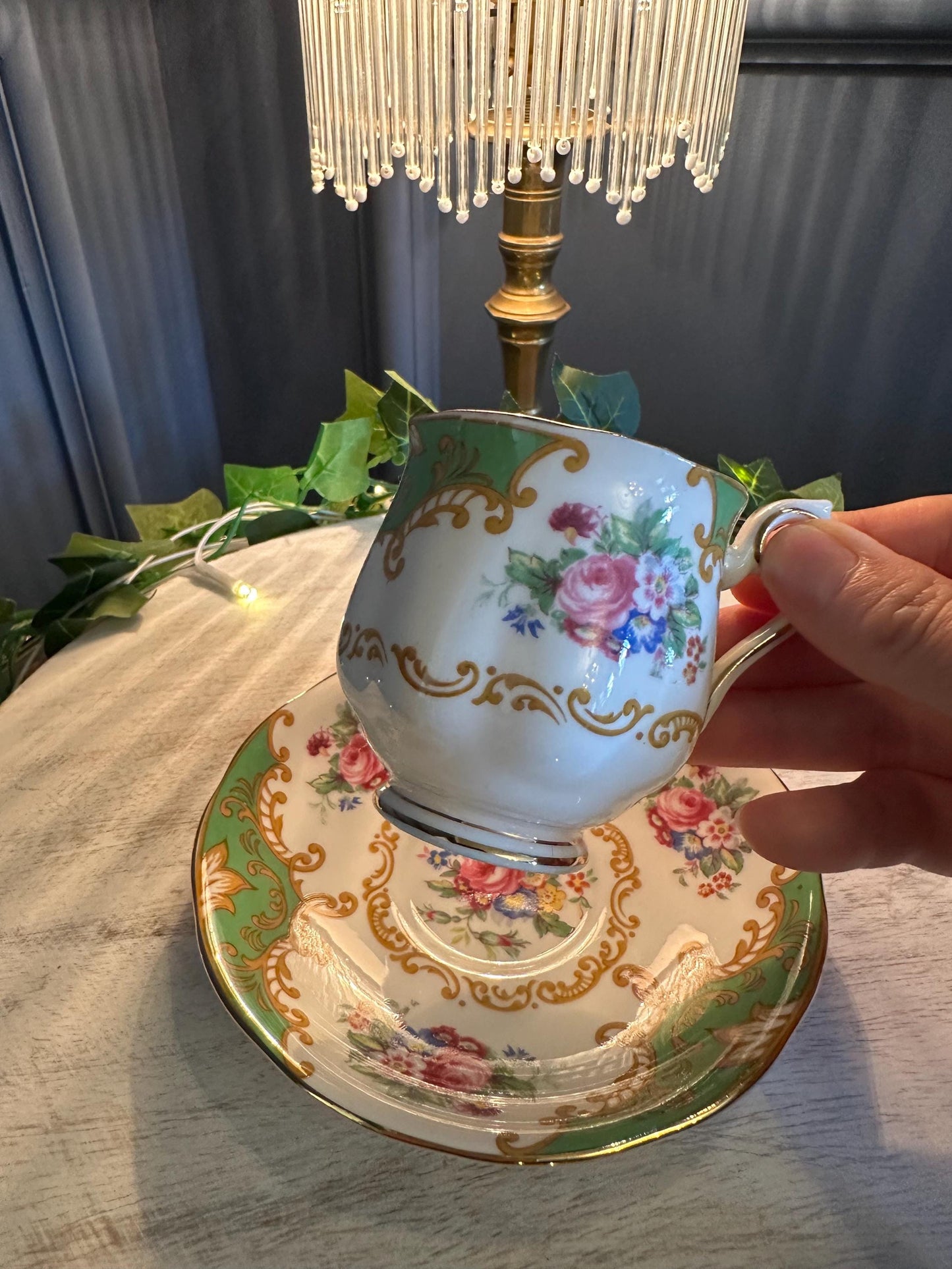 Royal Albert Memory Green Teacup and Saucer: Vintage English Bone China