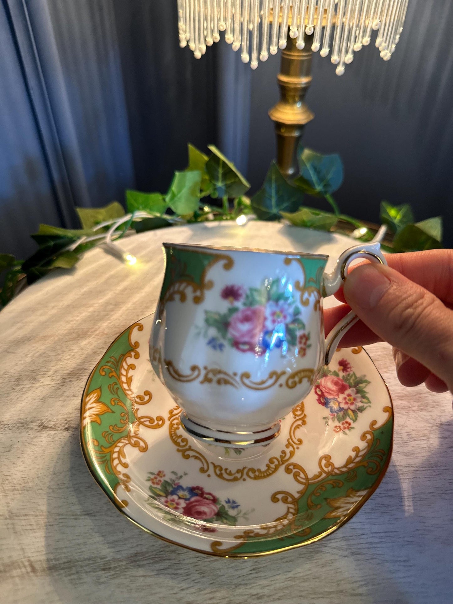 Royal Albert Memory Green Teacup and Saucer: Vintage English Bone China