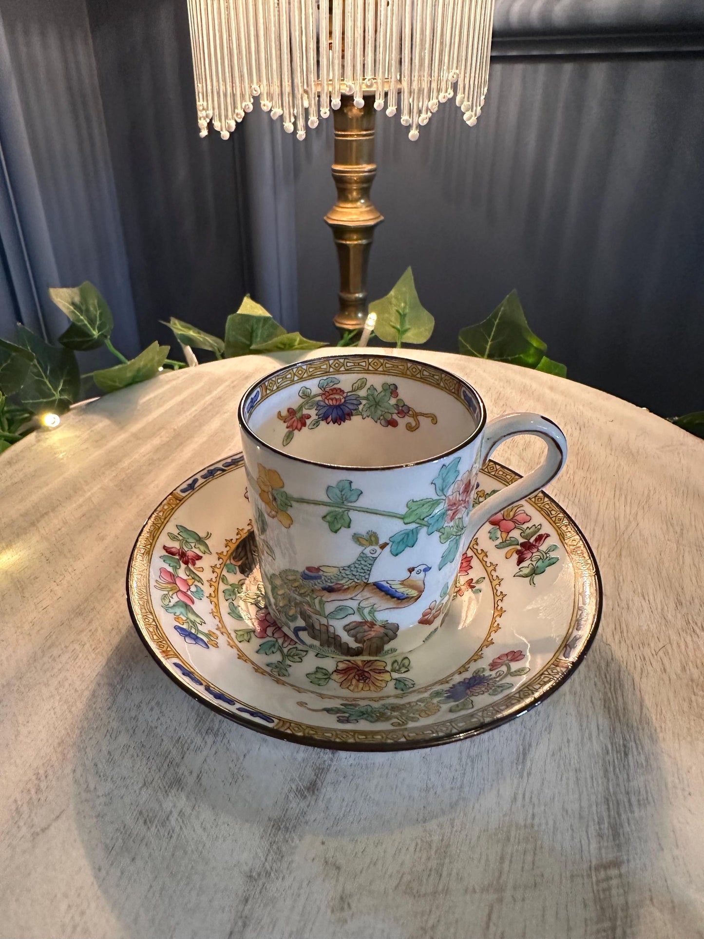 Spode Copeland’s China Cup & Saucer | Antique English Porcelain | Hand-Painted Bird and Floral Pattern | Collectible Teacup