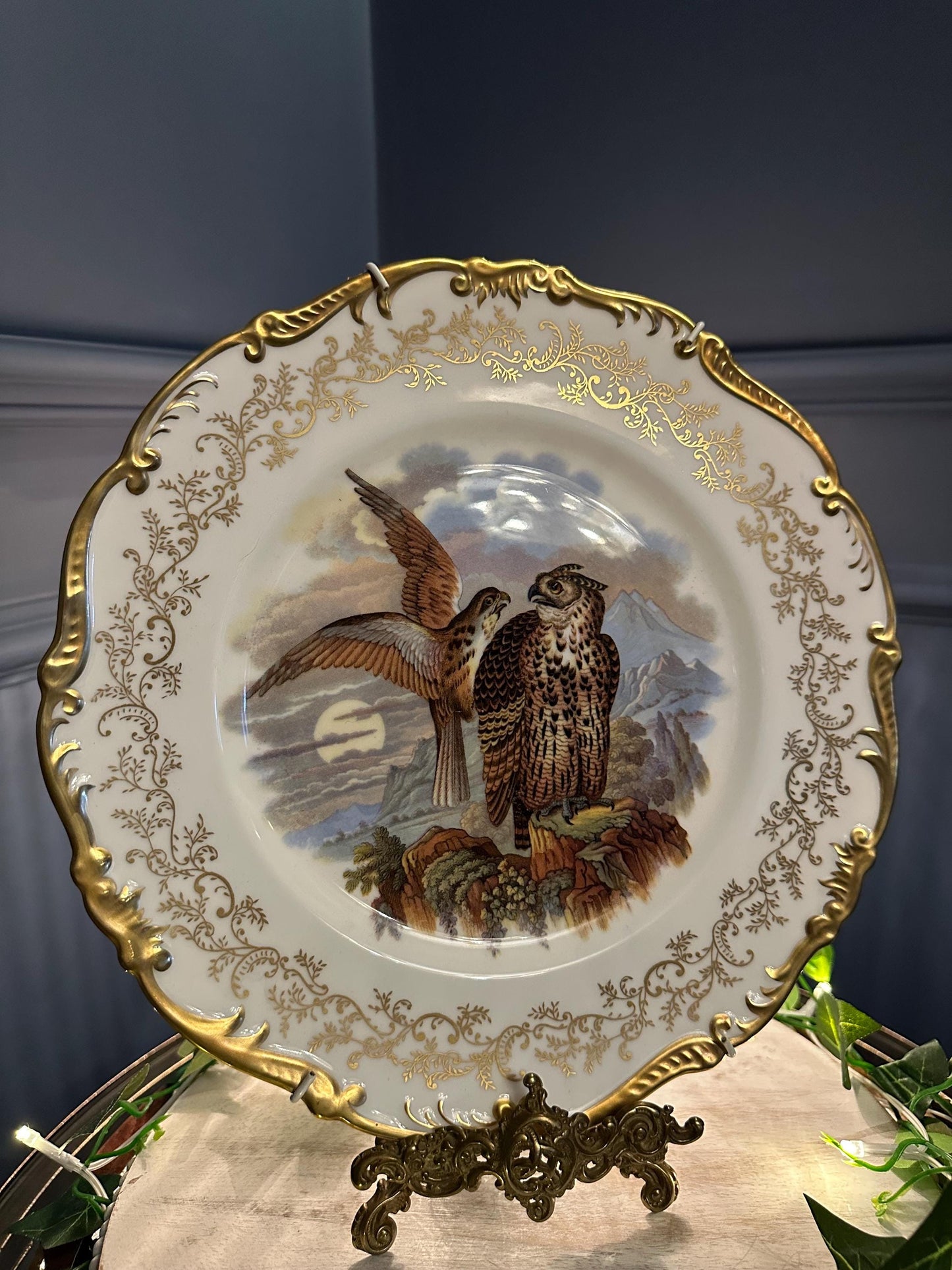 Limited Edition Coalport Falcons Plate: Hand-Painted Bone China, 22k Gold Gilded