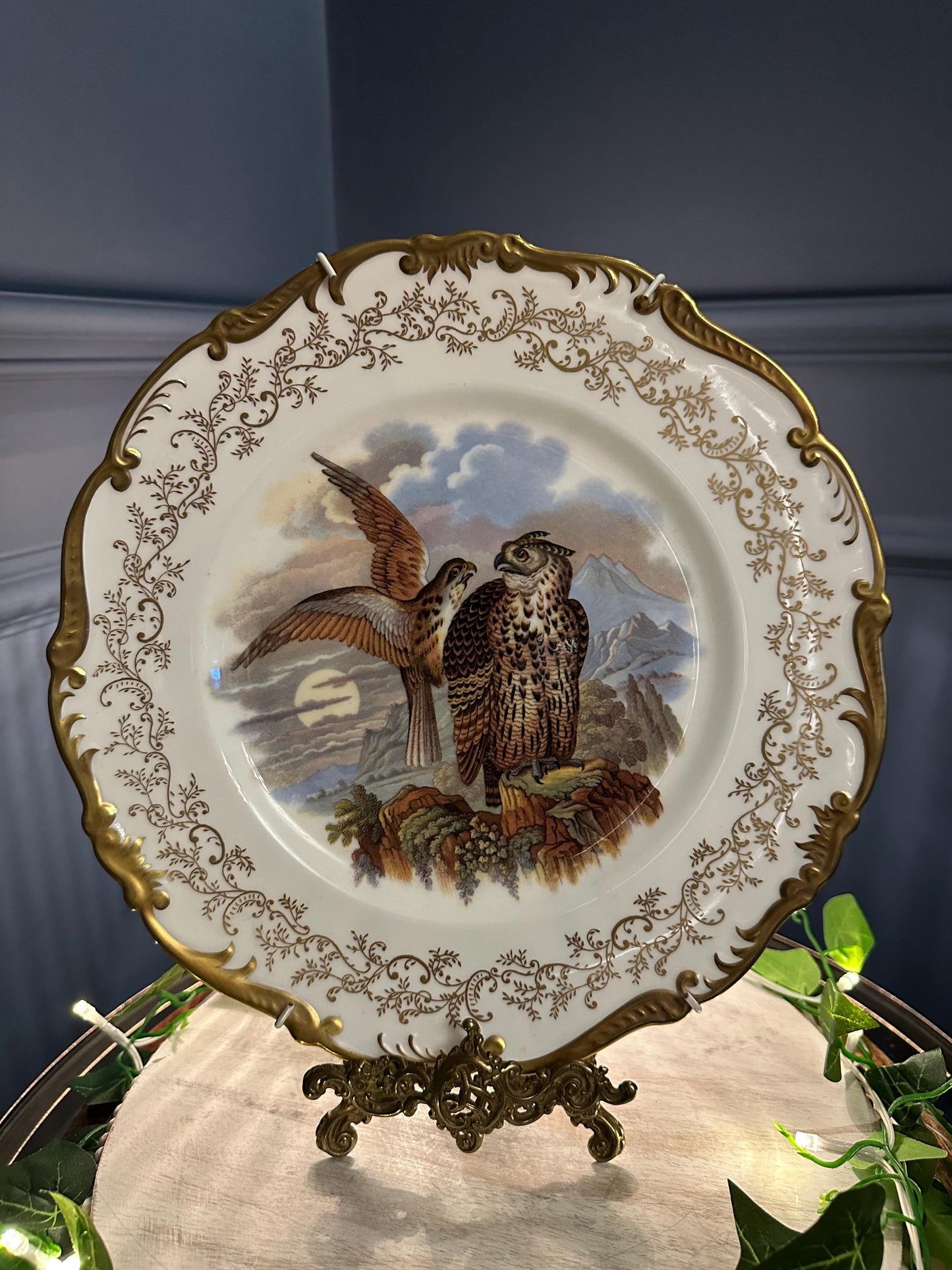 Limited Edition Coalport Falcons Plate: Hand-Painted Bone China, 22k Gold Gilded