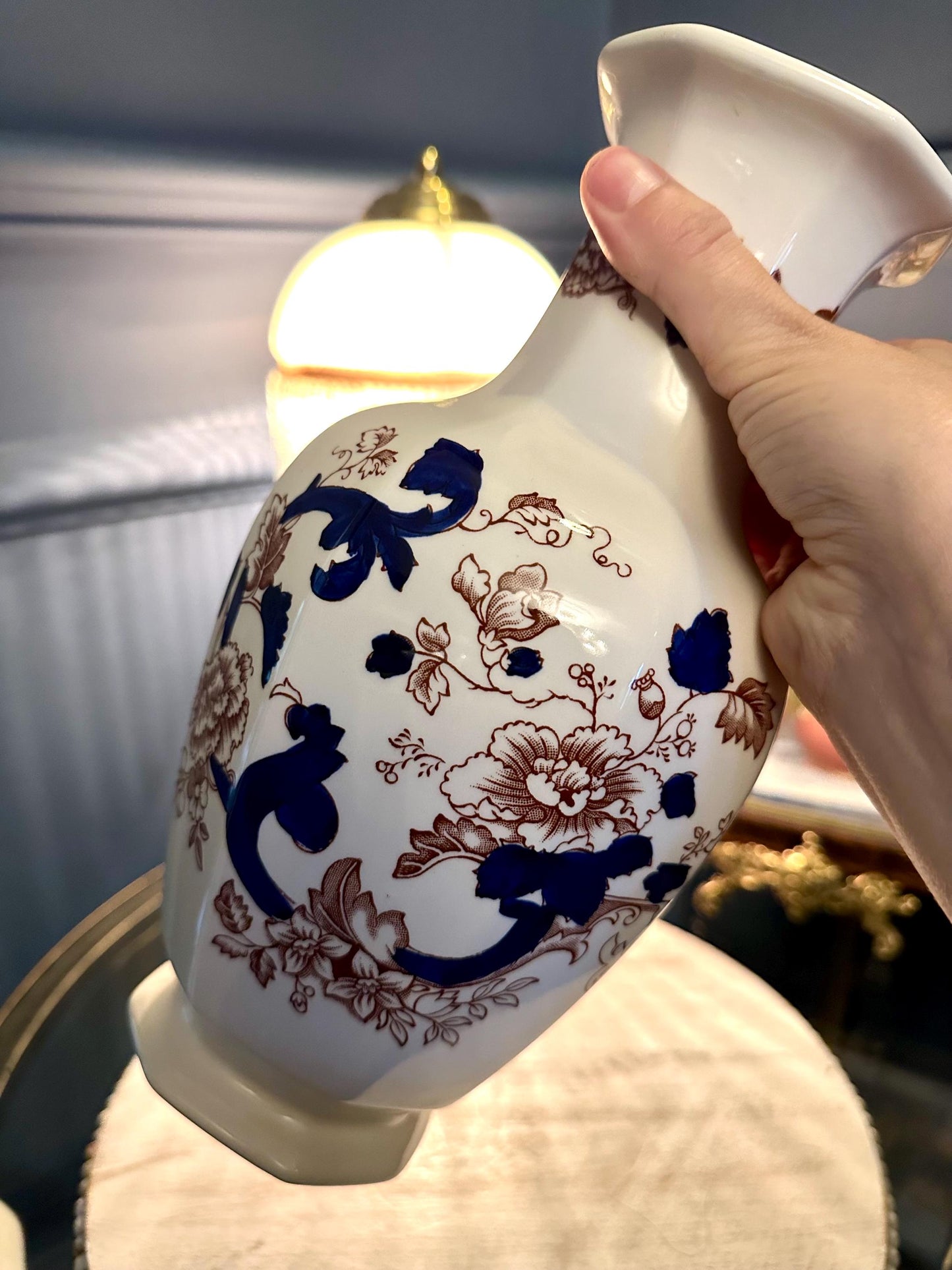 Vintage Mason’s Mandalay Ironstone Vase – 10” Hand Painted Floral English Pottery