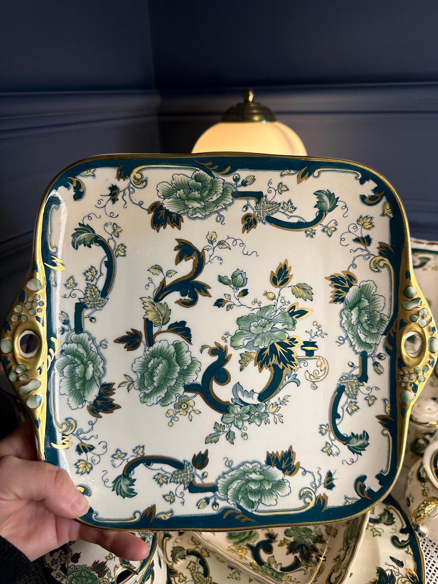 Vintage Mason’s Chartreuse Green Floral China • Plates, Teapot, Clock, Bowls, Jars • English Ironstone Dinnerware