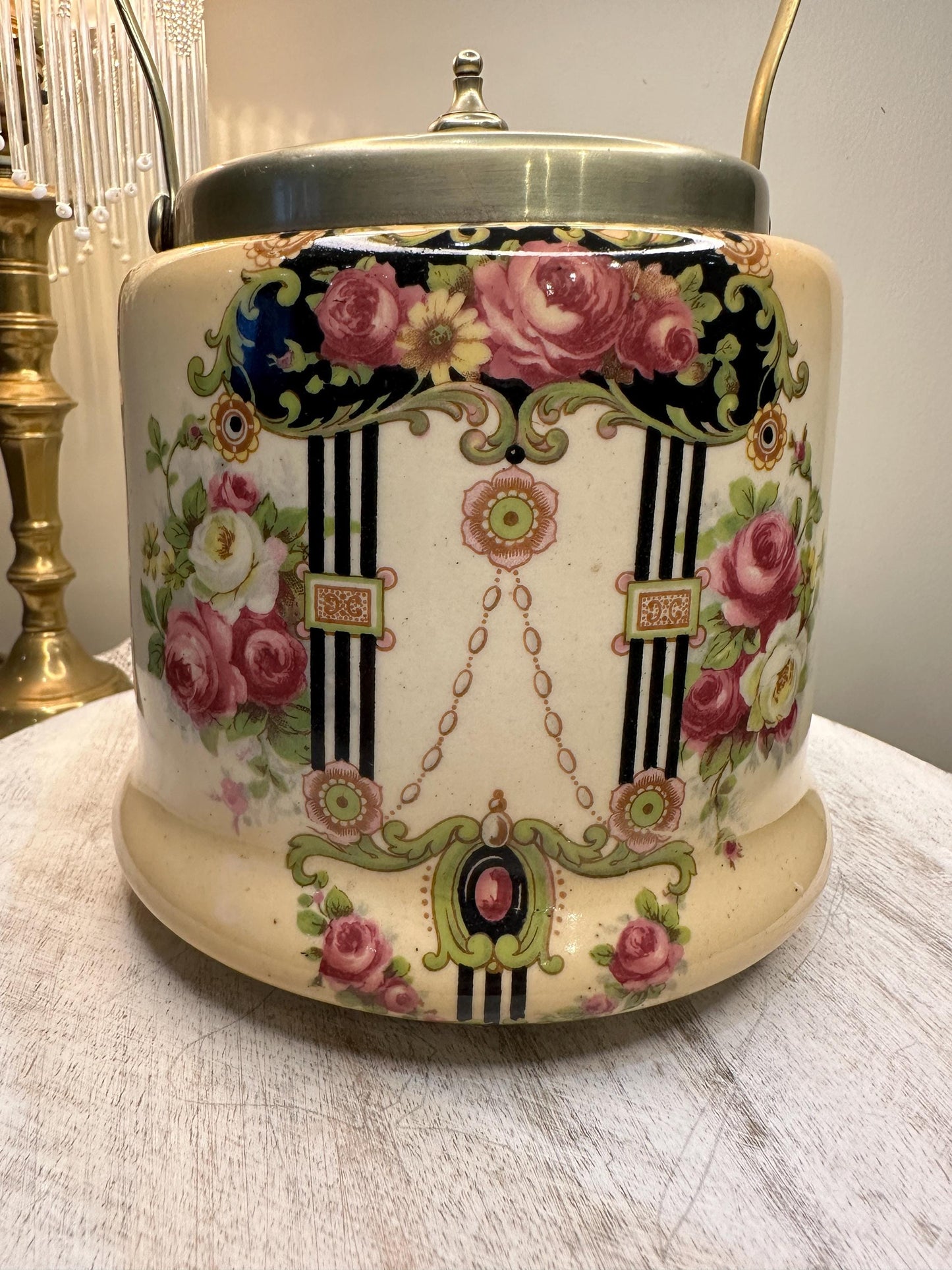 Antique Bristolia Biscuit Barrel with ESPN Stamped Lid – Early 1900s English Ceramic Cookie Jar, Vintage Kitchenware