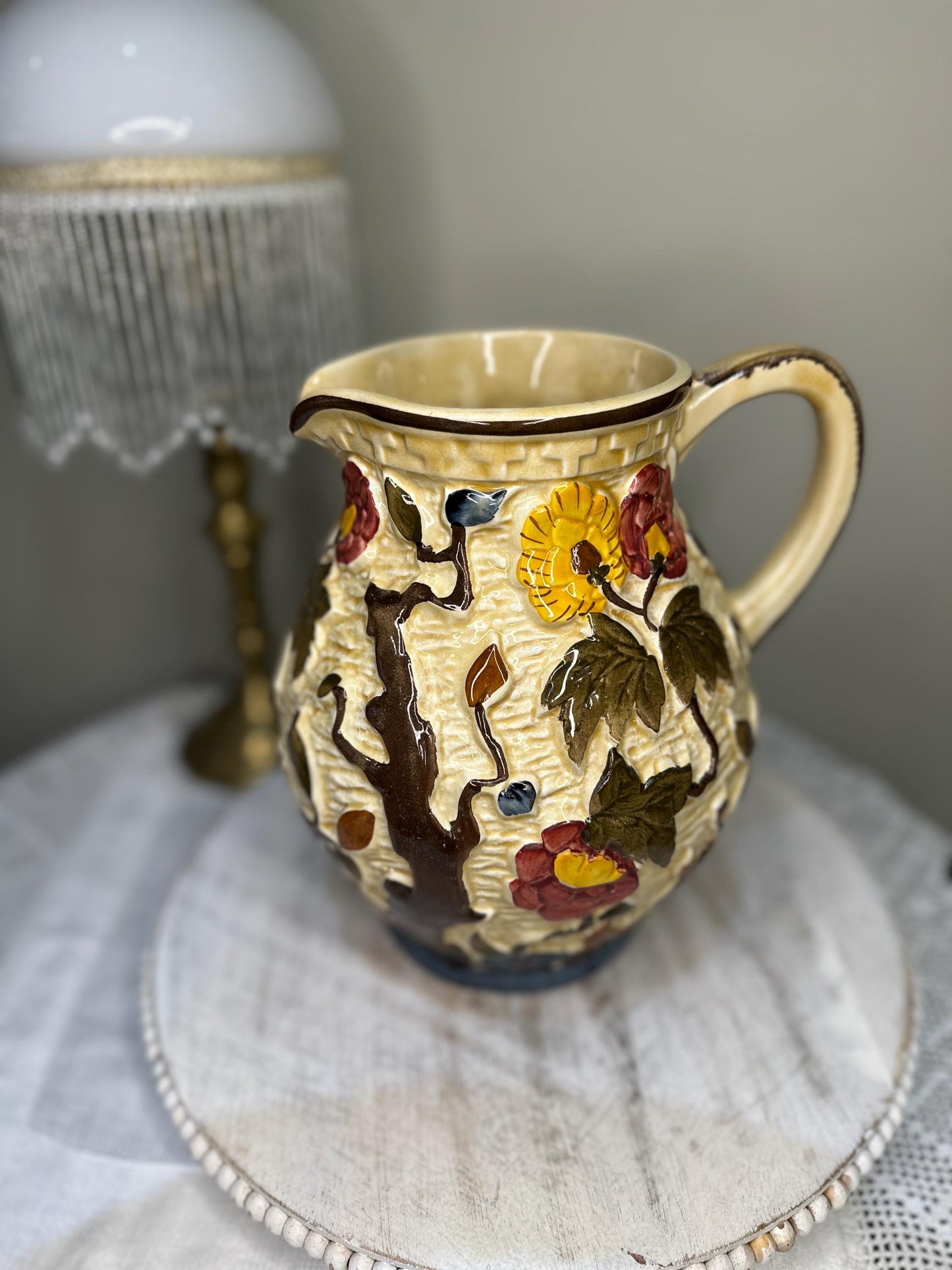 Vintage H.J. Wood Ltd “Indian Tree” Handpainted Ceramic Jug – England
