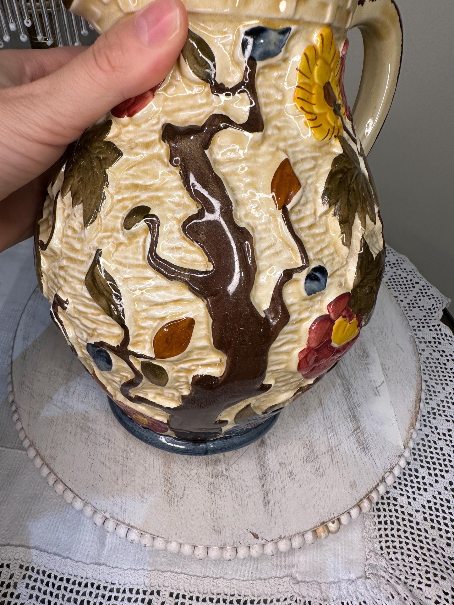 Vintage H.J. Wood Ltd “Indian Tree” Handpainted Ceramic Jug – England
