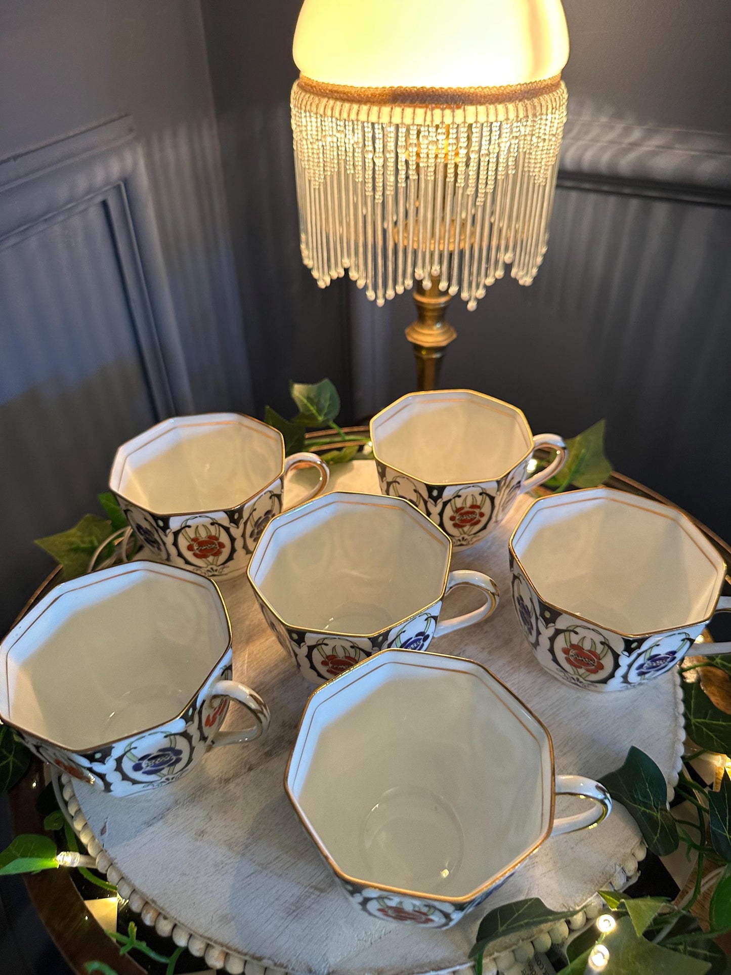 Delphine China Tea Set Octagonal Imari Style – 1930s Hand Painted English Bone China | Cups & Saucers Plates Jug  Bowl | Art Deco Vintage