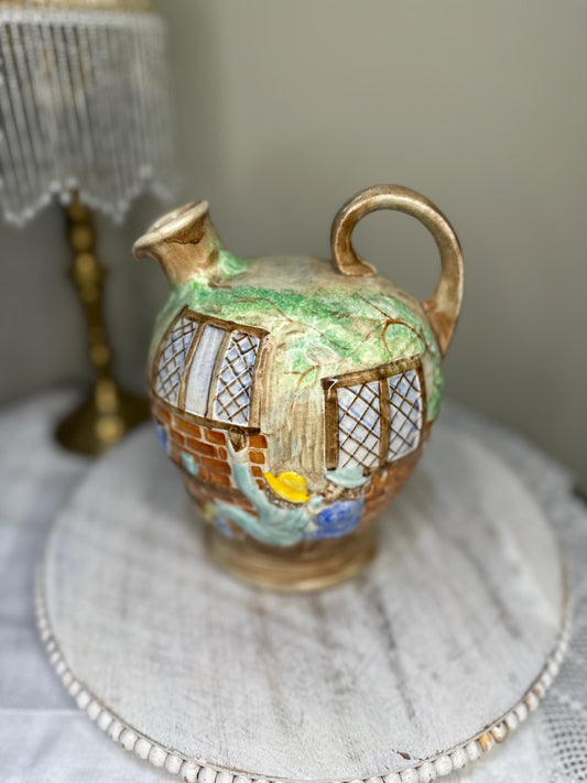 Vintage H.J. Wood Ltd. Burslem Pottery Jug | 1930s-1940s English Hand-Painted Tavern Scene | Antique Ceramic Pitcher | Cottagecore Farmhouse