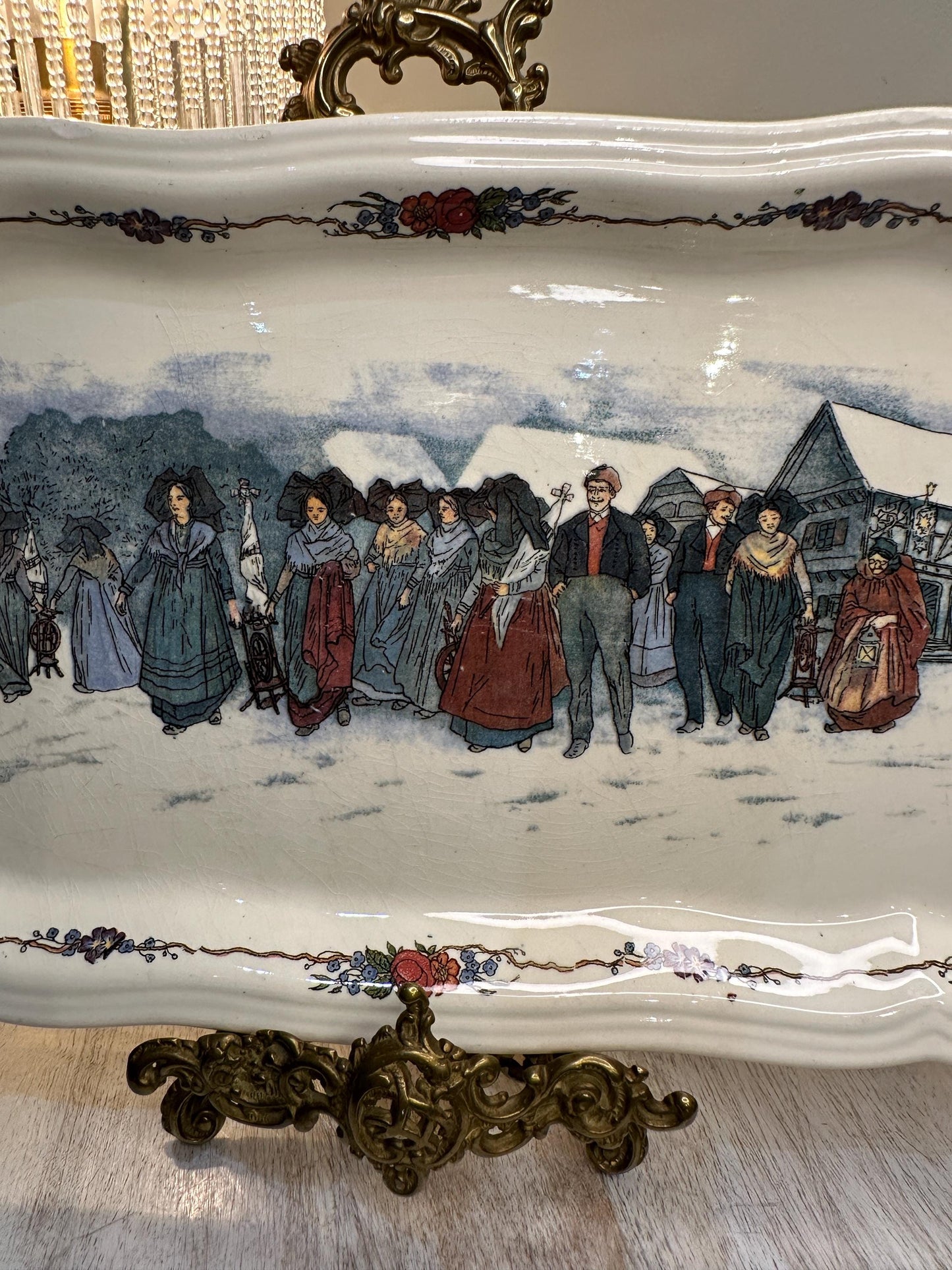 Vintage Obernai Sarreguemines Faïenceries France Platter – French Country Scene, Rectangular Ceramic Serving Tray, Rustic Farmhouse Kitchen