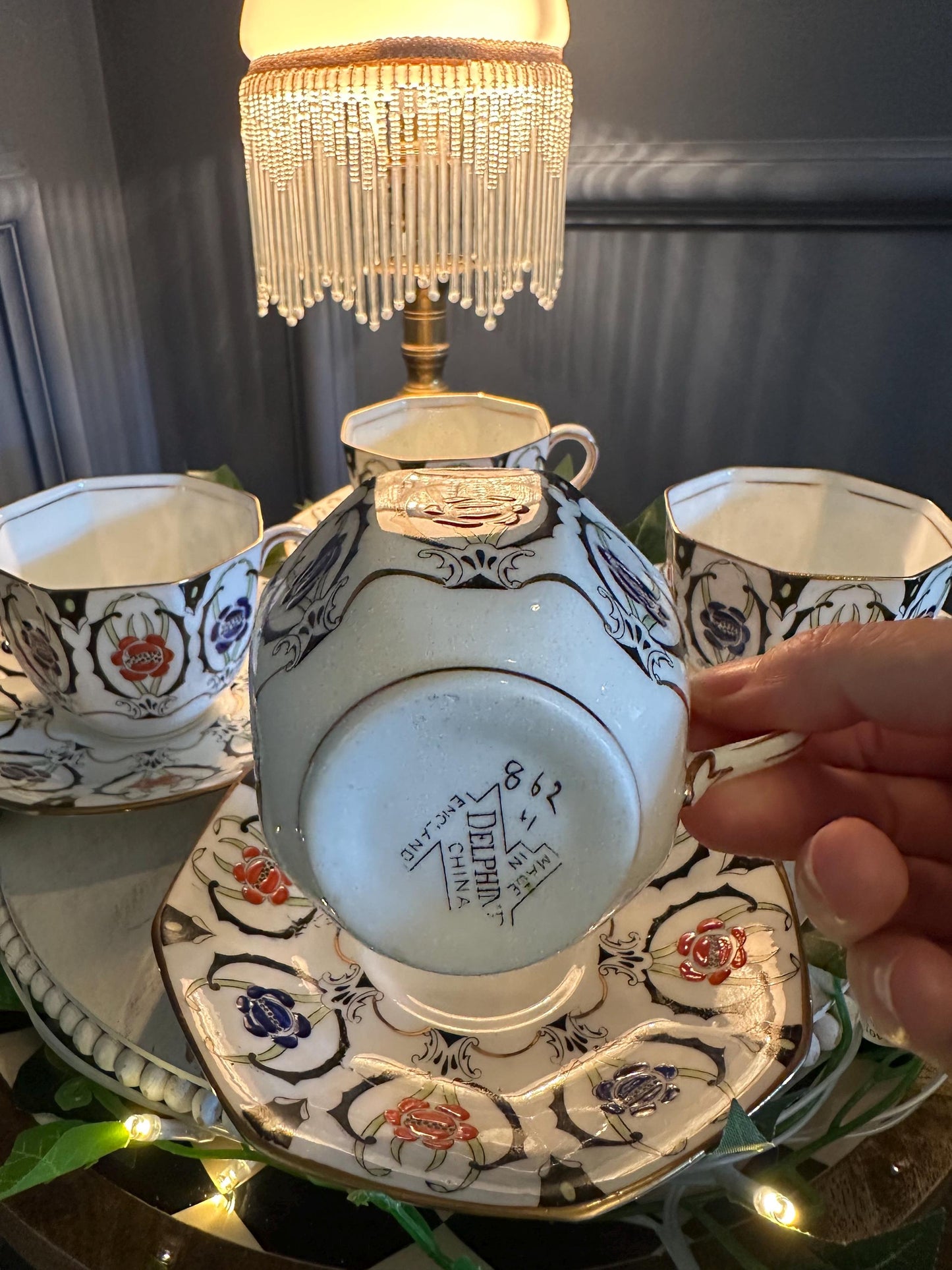 Delphine China Tea Set Octagonal Imari Style – 1930s Hand Painted English Bone China | Cups & Saucers Plates Jug  Bowl | Art Deco Vintage