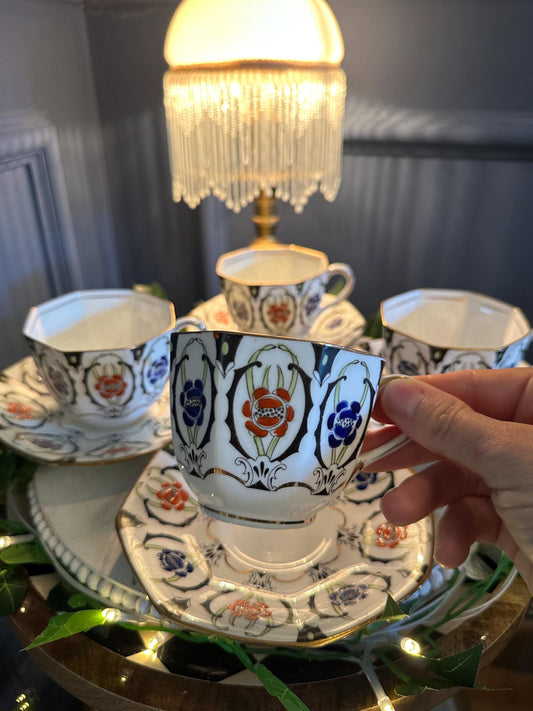Delphine China Tea Set Octagonal Imari Style – 1930s Hand Painted English Bone China | Cups & Saucers Plates Jug  Bowl | Art Deco Vintage