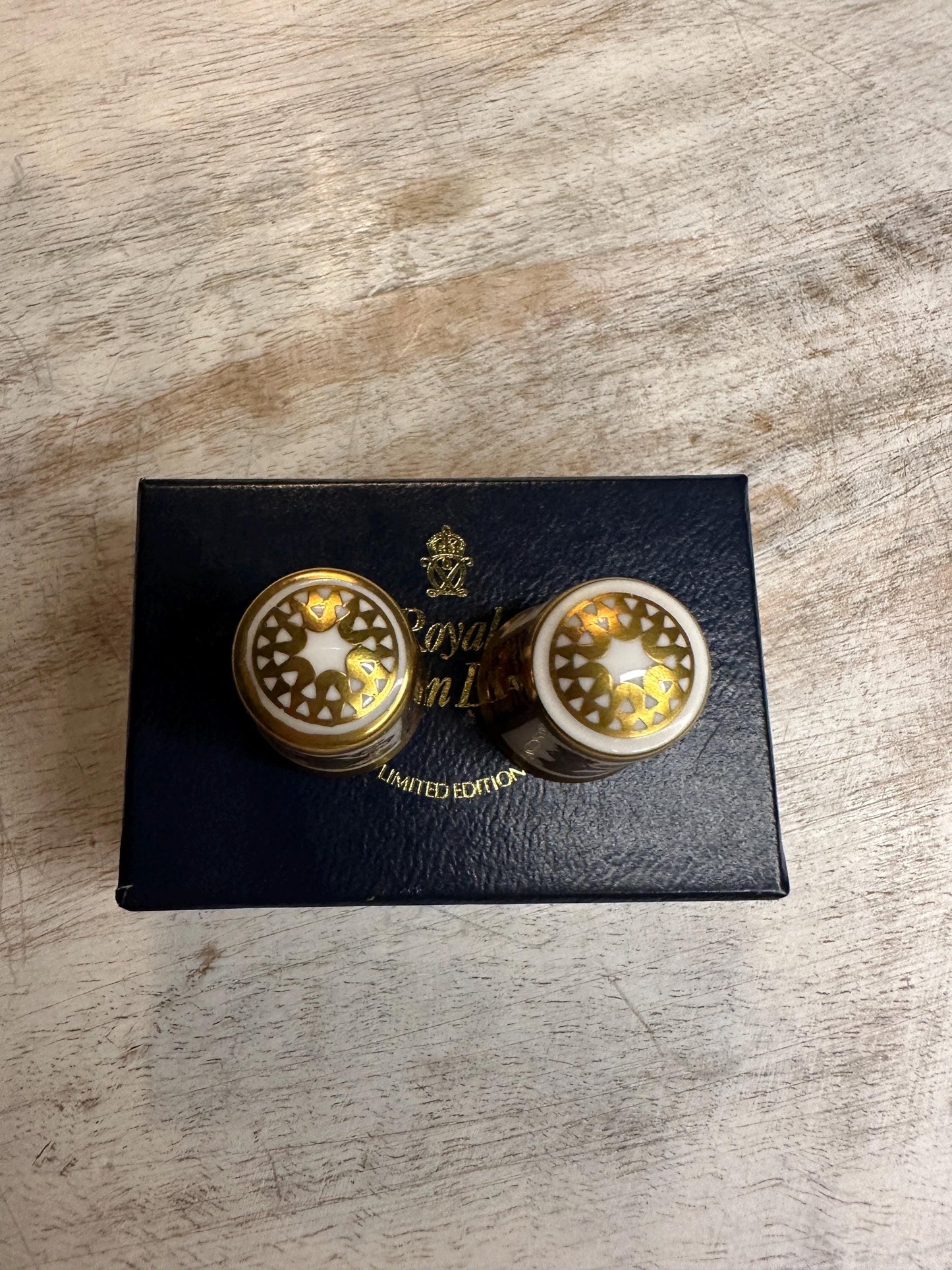 Royal Crown Derby Limited Edition Thimble Set with 22ct Gold Detailing – Porcelain Heraldic Collectible Fine Bone China