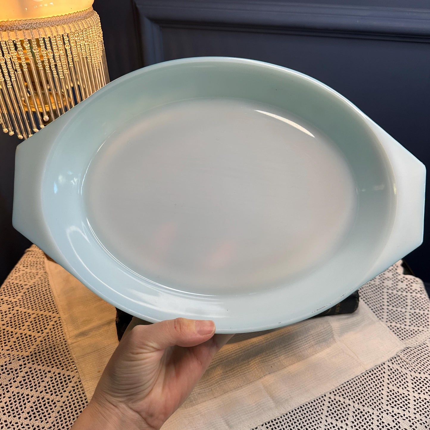 Vintage JAJ Pyrex Snowflake Turquoise Casserole Dish – 1950s British Pyrex – Rare Oval Ovenware