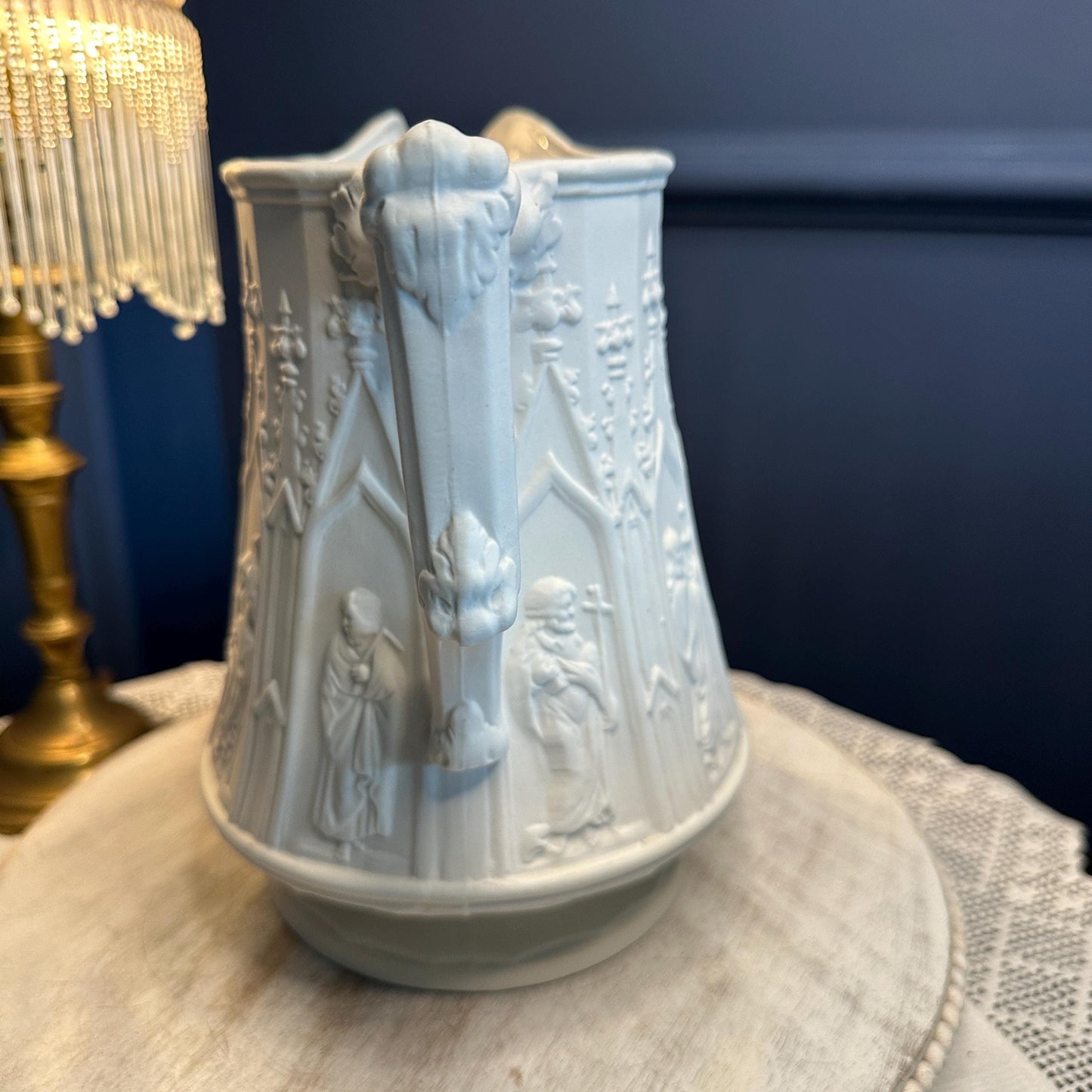 Vintage Portmeirion Parian Jug Pitcher, British Heritage Collection, White Gothic Relief Vase, Made in England Creamer