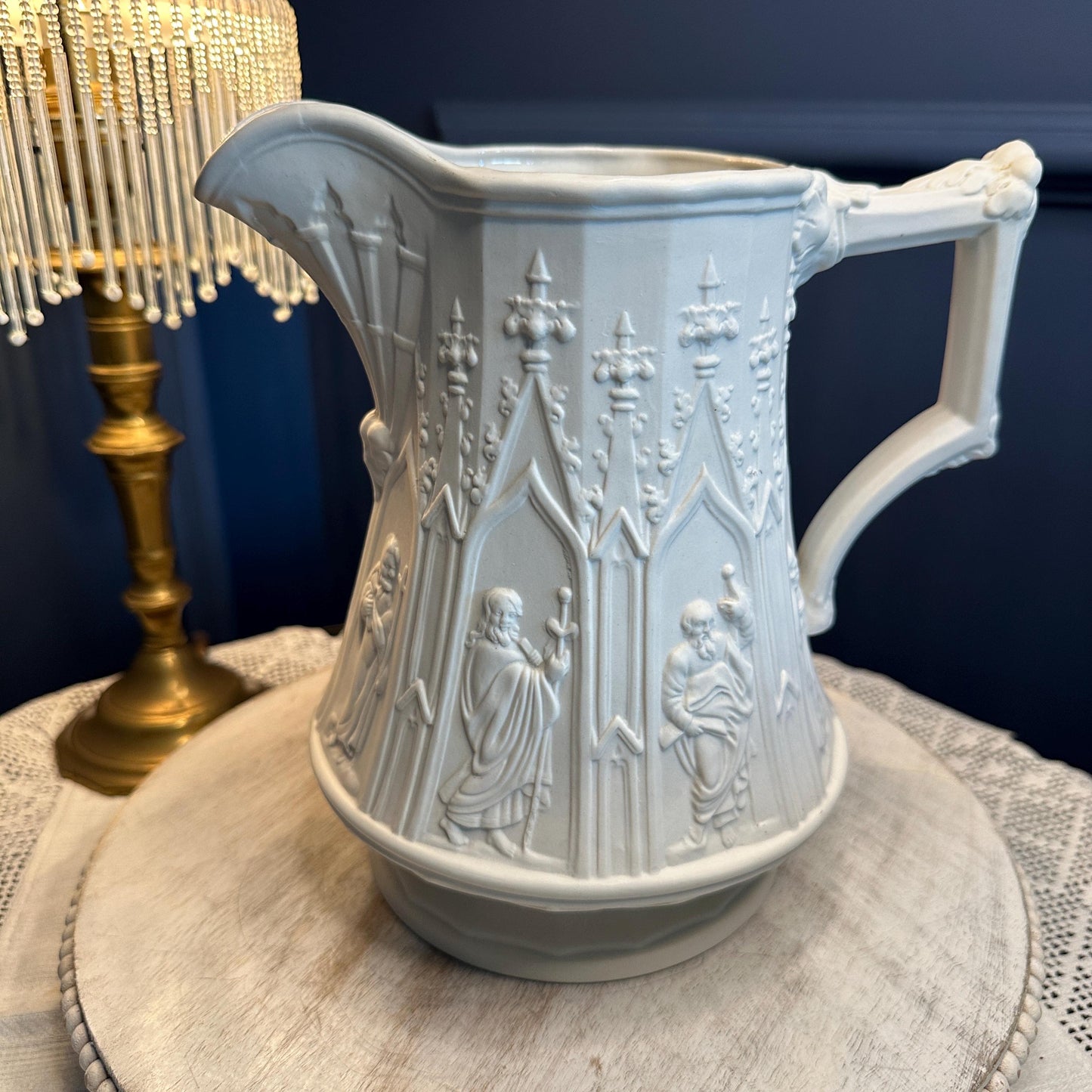 Vintage Portmeirion Parian Jug Pitcher, British Heritage Collection, White Gothic Relief Vase, Made in England Creamer