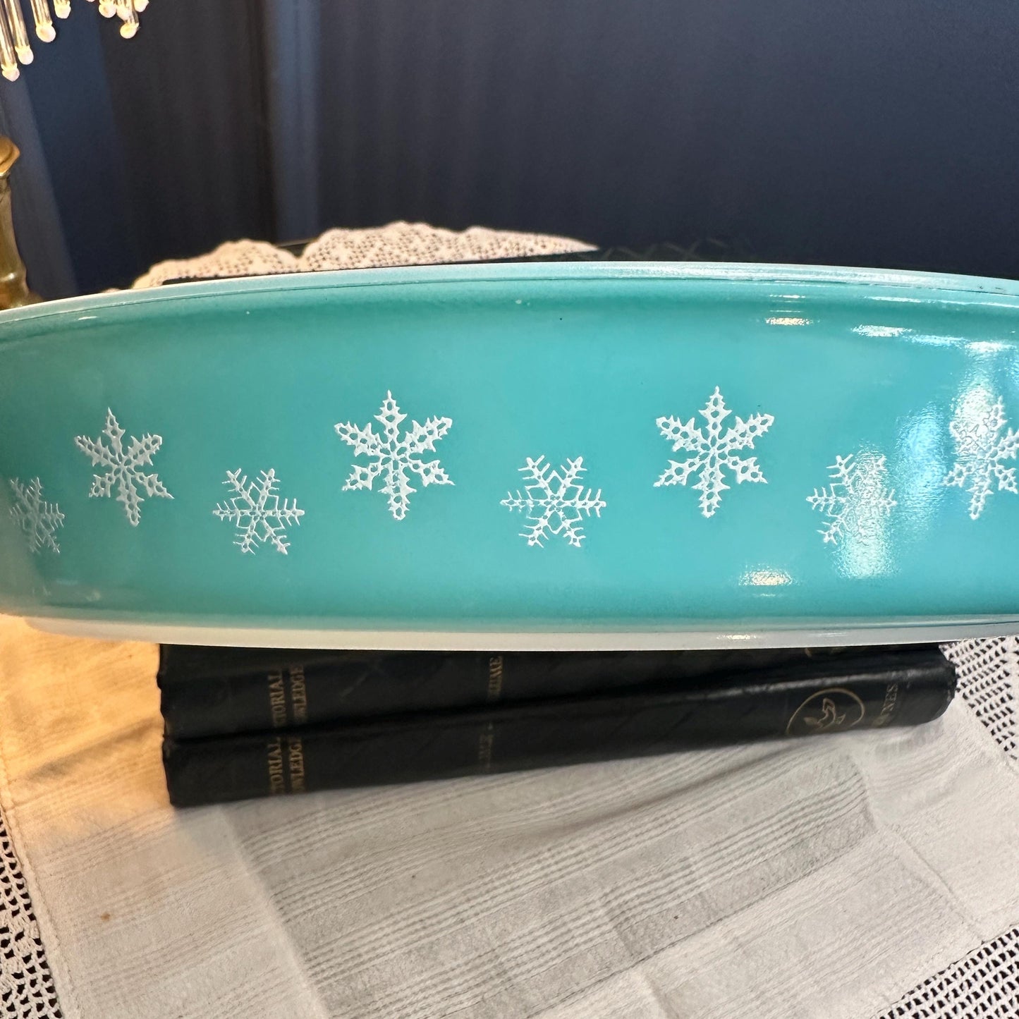 Vintage JAJ Pyrex Snowflake Turquoise Casserole Dish – 1950s British Pyrex – Rare Oval Ovenware