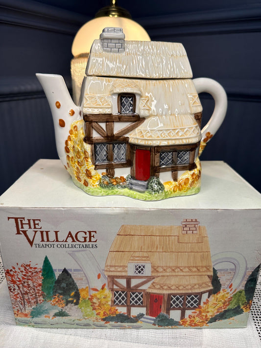 Autumn Cottage Teapot Annie Rowe | Vintage Cottage Teapot House | Ceramic Collectible Teapot | English Country Decor | Fall Cottagecore Kitc