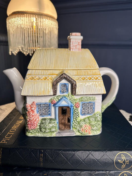 Vintage Cottage Teapot Annie Rowe Village Collection, Hand Painted Cottage House Teapot, English Country Teapot, Cottagecore Decor