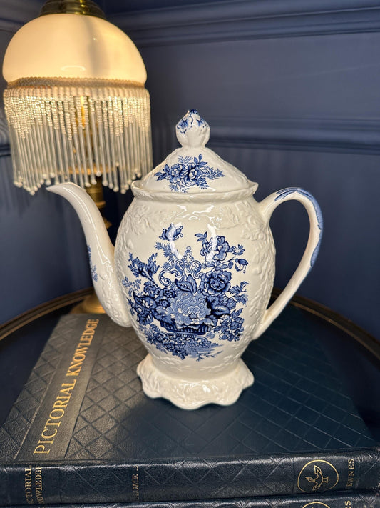 Mason’s Ironstone Teapot Blue White | Ascot on Oak Transferware | Vintage English Teapot | Floral Ironstone China | Cottagecore Kitchen Deco