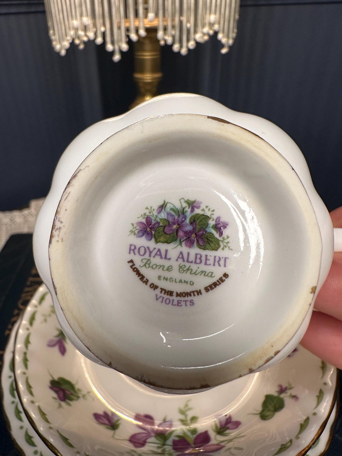 Royal Albert February Violets Teacup Trio – Bone China England – Flower of the Month Series – Vintage Floral Tea Cup, Saucer & Side Plate