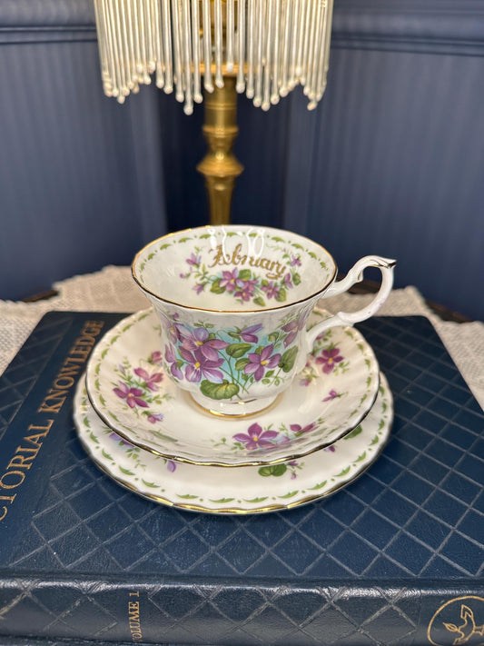 Royal Albert February Violets Teacup Trio – Bone China England – Flower of the Month Series – Vintage Floral Tea Cup, Saucer & Side Plate