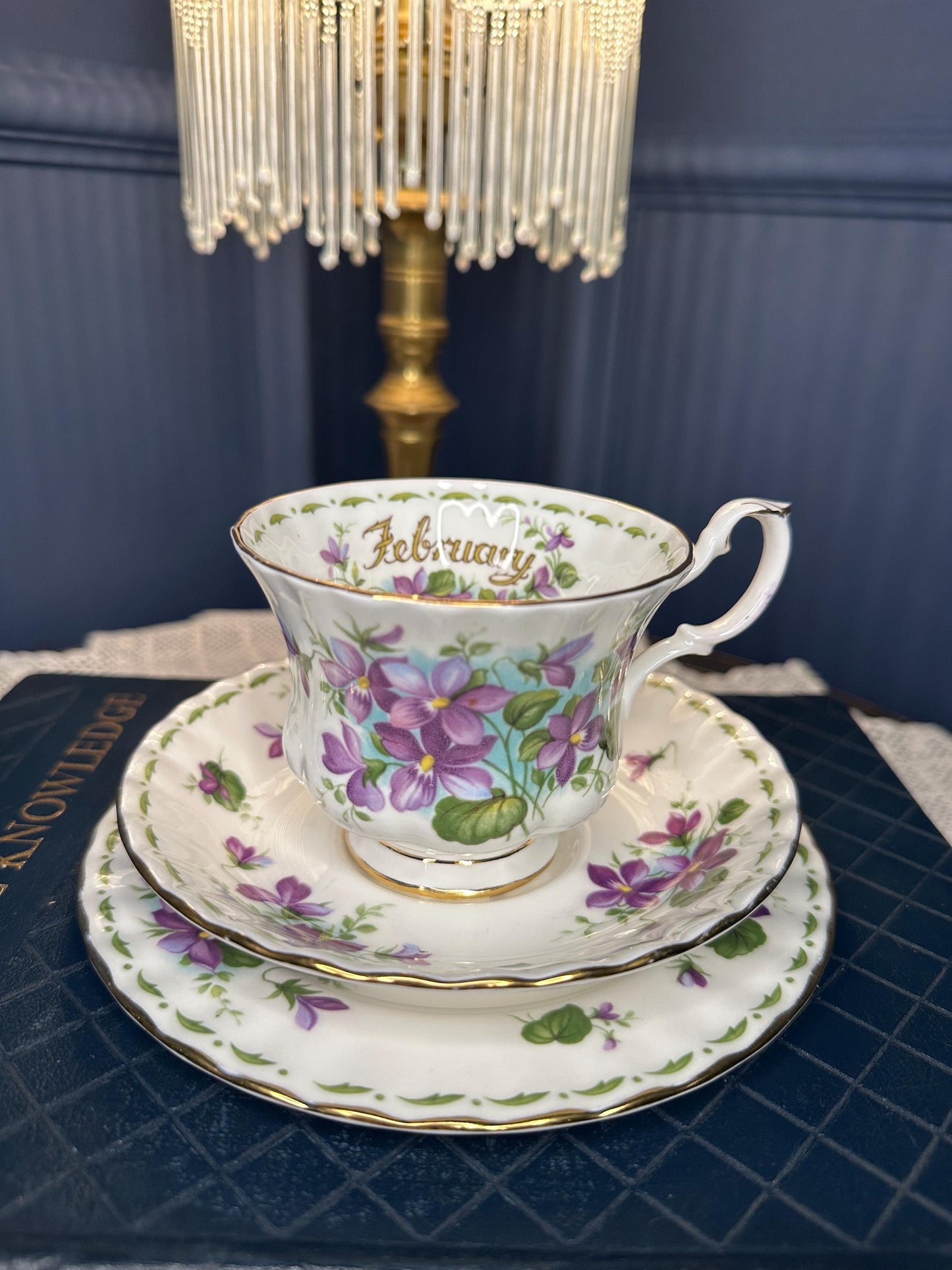 Royal Albert February Violets Teacup Trio – Bone China England – Flower of the Month Series – Vintage Floral Tea Cup, Saucer & Side Plate