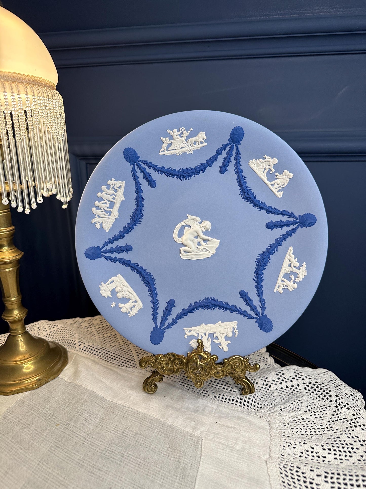 Wedgwood Jasperware Tri Colour Cake Plate Cupid  Sharpening His Arrow