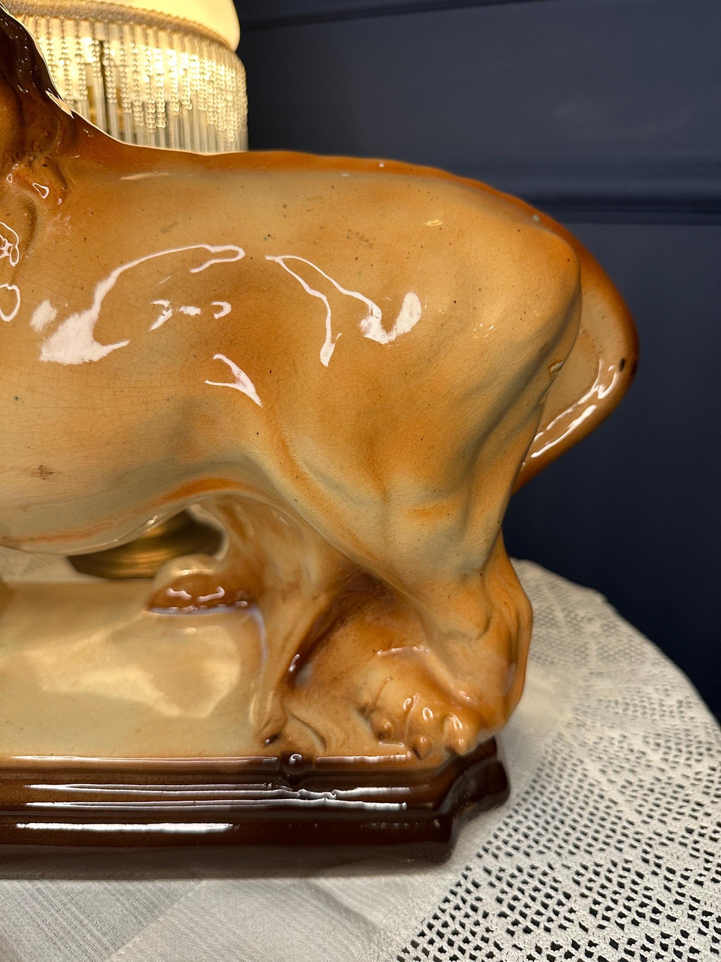 Antique Staffordshire Lion Figurines Pair | Victorian Ceramic Lions Medici Style | English Pottery Lion Statues | Mantel Fireplace Decor