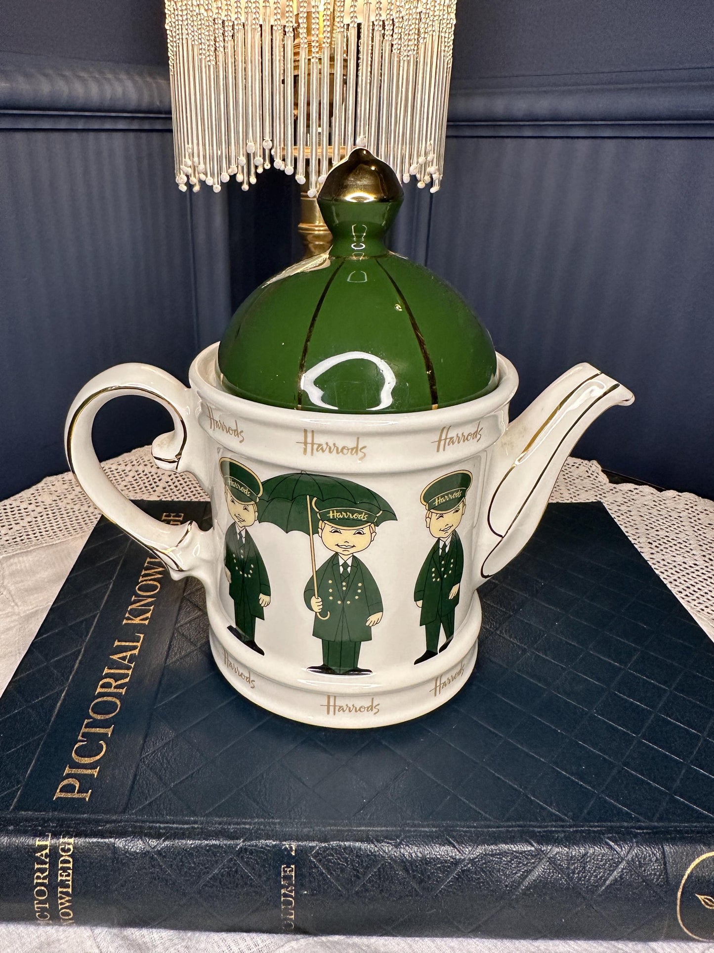 Vintage Harrods Teapot by James Sadler England – Green & Gold Ceramic Teapot with Lid – Harrods Knightsbridge Collectible – British Tea Set