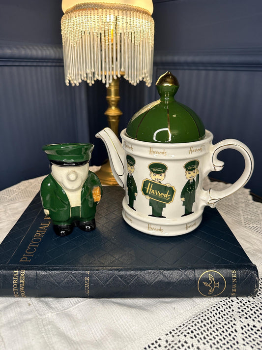 Vintage Harrods Teapot by James Sadler England – Green & Gold Ceramic Teapot with Lid – Harrods Knightsbridge Collectible – British Tea Set
