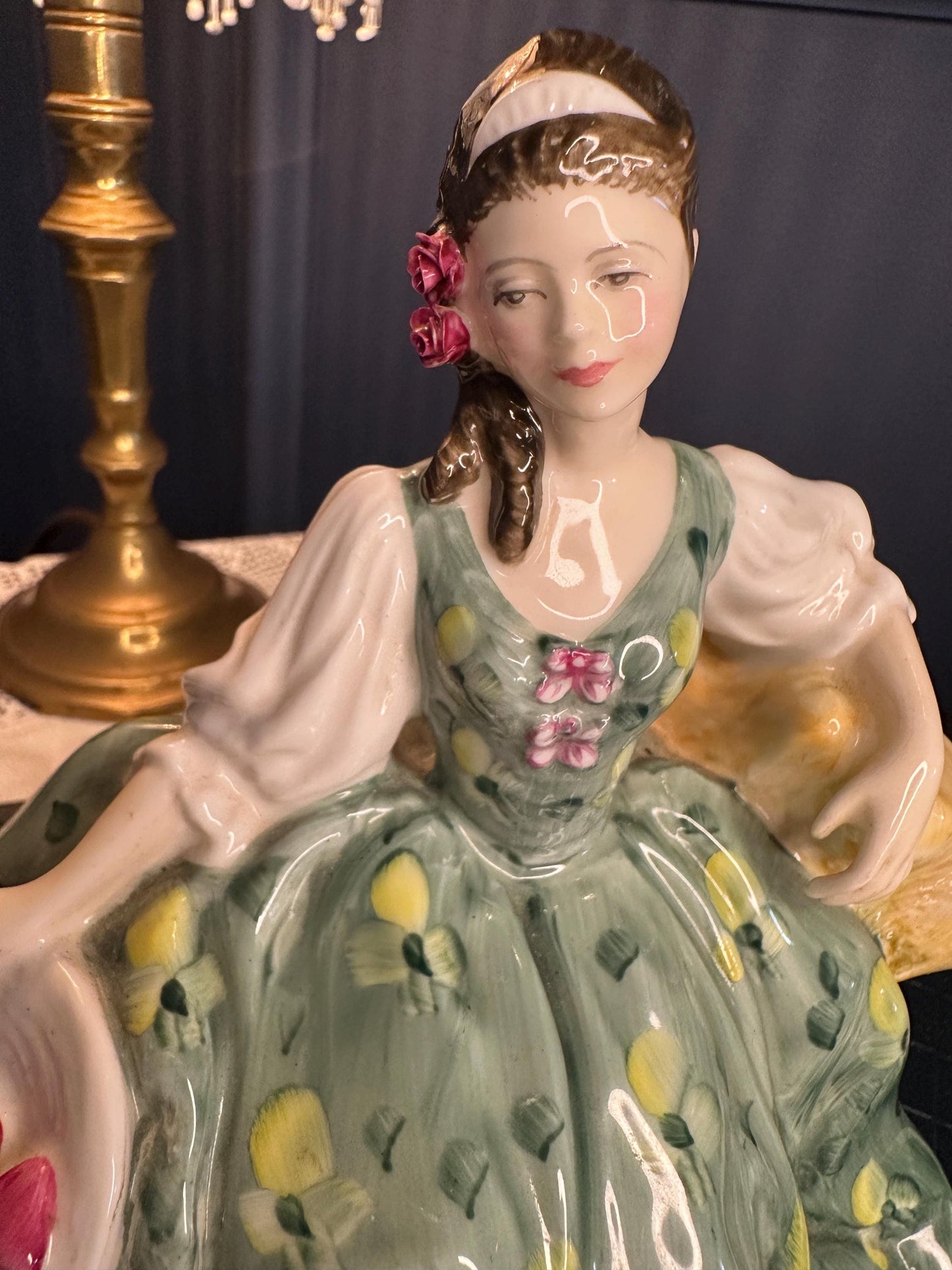 Royal Doulton Elyse Figurine HN2474 Peggy Davies Vintage Bone China Lady Figure Green Dress Collectible England 1971