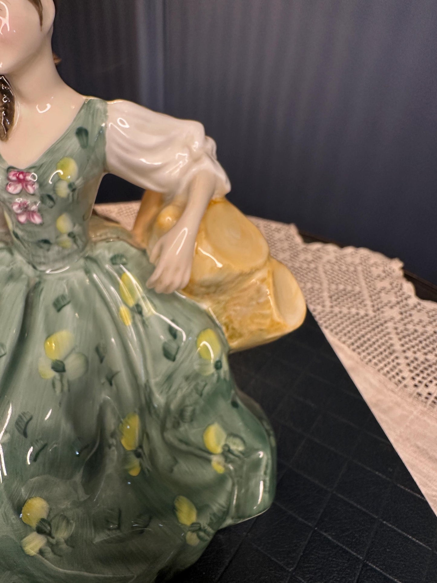 Royal Doulton Elyse Figurine HN2474 Peggy Davies Vintage Bone China Lady Figure Green Dress Collectible England 1971