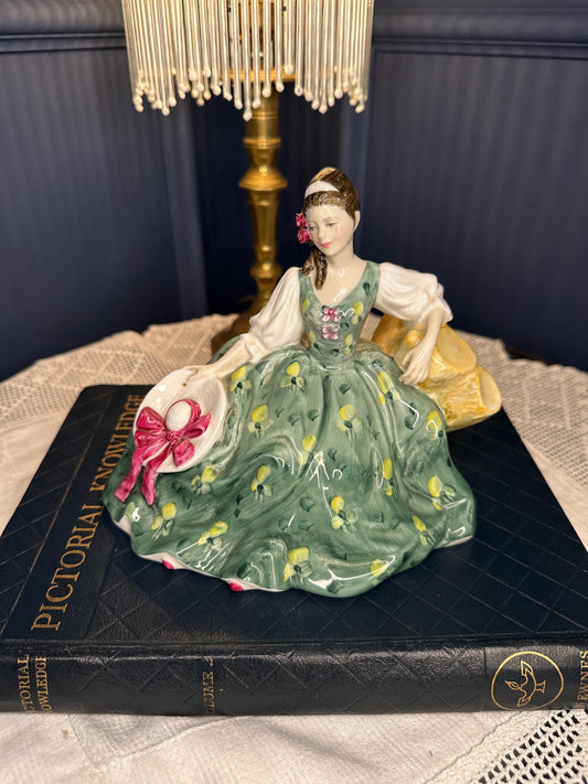 Royal Doulton Elyse Figurine HN2474 Peggy Davies Vintage Bone China Lady Figure Green Dress Collectible England 1971