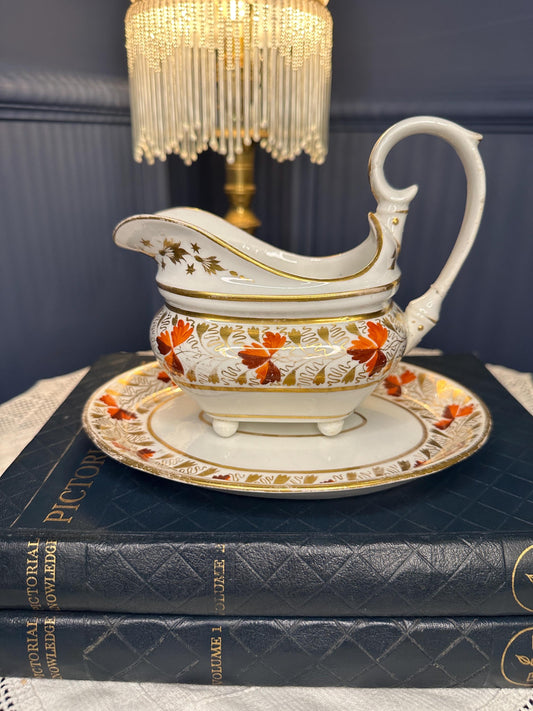 Antique Royal Crown Derby Gravy Boat & Stand c.1806–1825 | Georgian Imari Porcelain Sauce Boat | 200+ Year Old