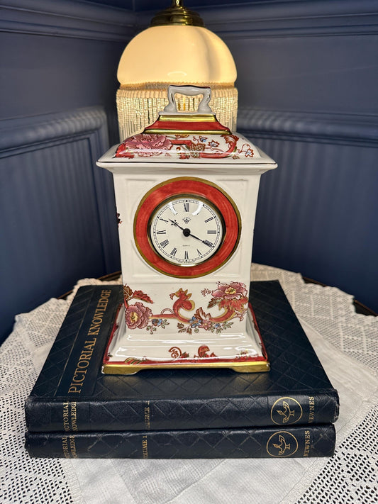 Rare Mason’s Red Mandalay Mantel Clock Vintage English Ceramic Chinoiserie Grandmillennial Cottage Decor