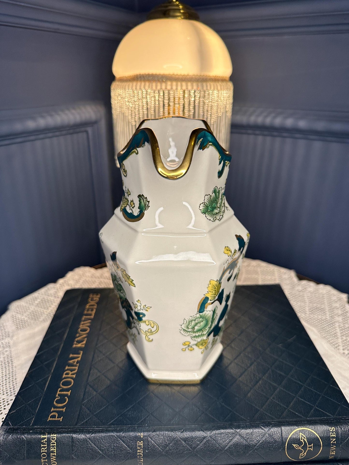 Vintage Mason’s “Chartreuse” Ironstone Jug Pitcher – 22K Gold Gilded English Transferware Vase