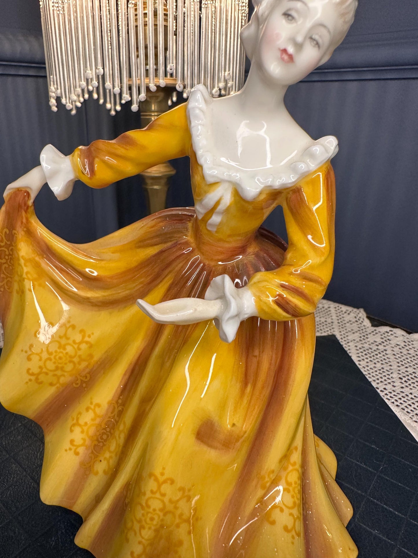 Royal Doulton "Kirsty" HN 2381 Vintage Bone China Figurine | 1970 Peggy Davies Classic | Mustard Yellow Gown | Collectible English Porcelain