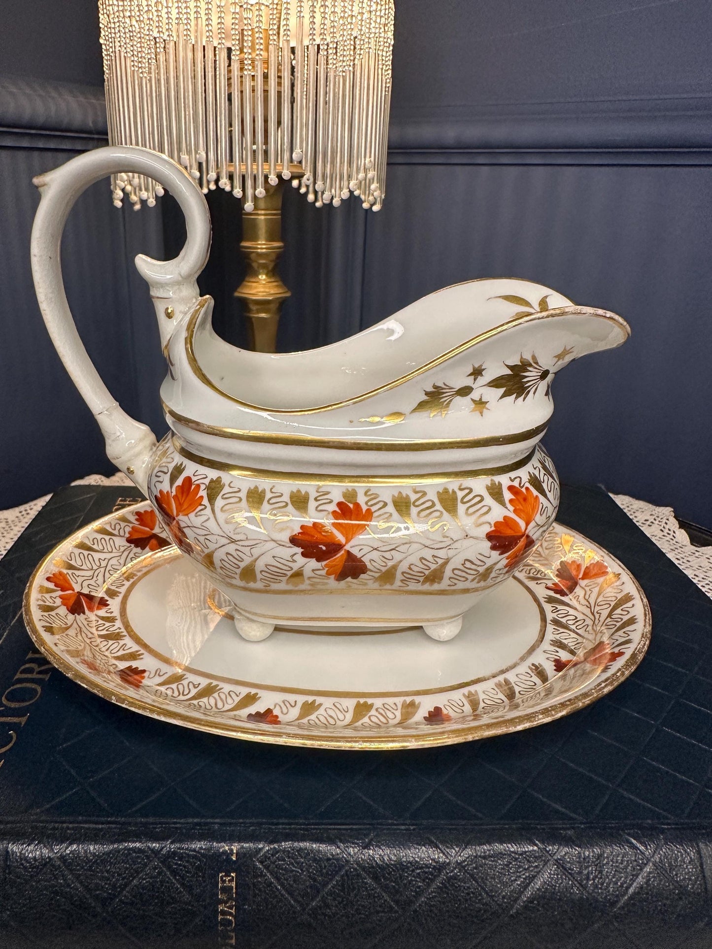 Antique Royal Crown Derby Gravy Boat & Stand c.1806–1825 | Georgian Imari Porcelain Sauce Boat | 200+ Year Old