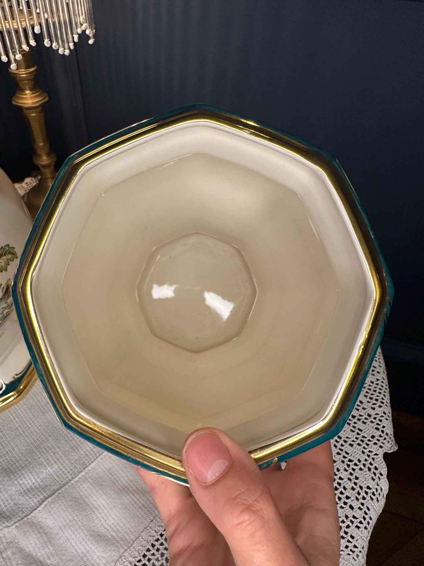 Rare Mason’s Chartreuse Ironstone Planter Pair | Vintage English Jardiniere Cache Pots | Green Floral Gold Gilt | Made in England