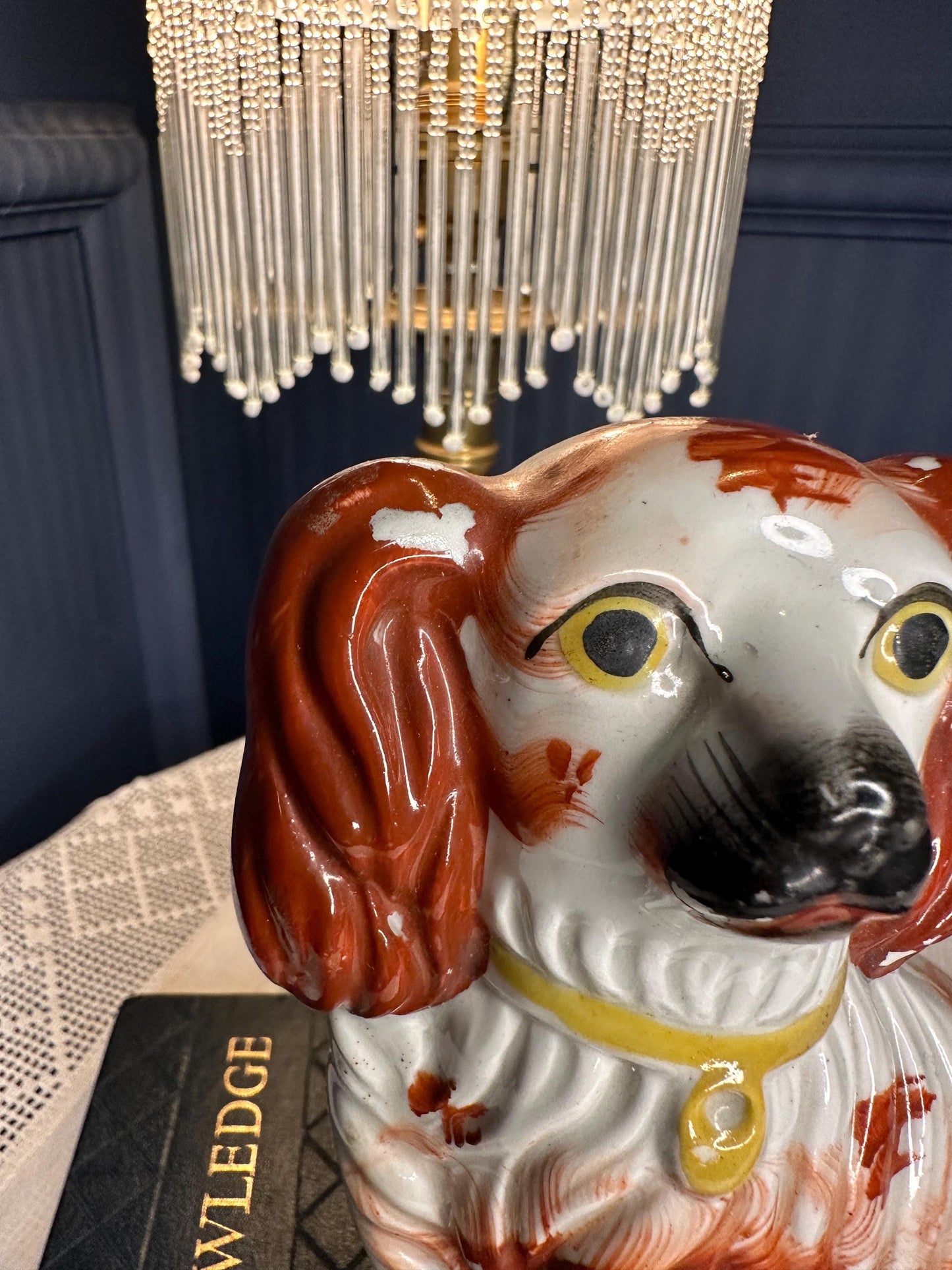 Antique Flatback Staffordshire Spaniel Dog Figurine Victorian Mantel Dog